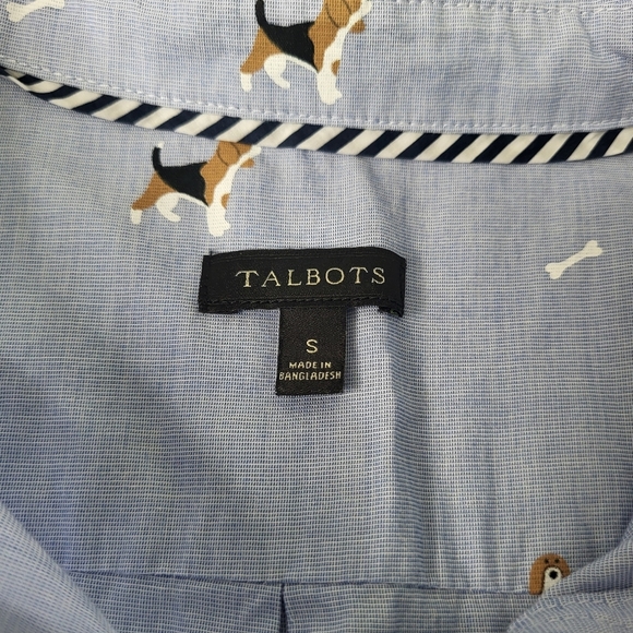 Talbots Light Blue Dog Print Button Up Collared Dress Shirt. Size Small - Picture 8 of 10